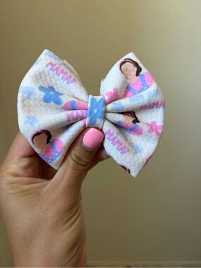 Baby Girl Floral Print Fabric Bow - Pink & Blue 4 inch handmade